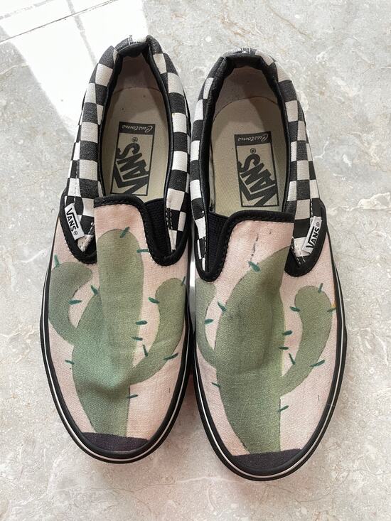 Vans Shoes - Vans Classic Slip On Sneakers Cactus Checkerboard B&W Womens 6.5 White Black